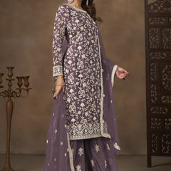 Lavender Net Embroidered Designer Palazzo Suit