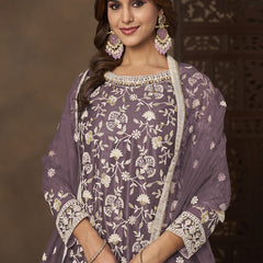 Lavender Net Embroidered Designer Palazzo Suit