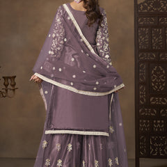 Lavender Net Embroidered Designer Palazzo Suit
