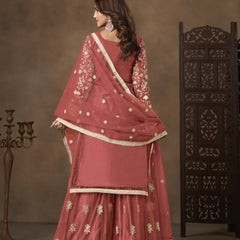 Dark Peach Net Embroidered Designer Palazzo Suit