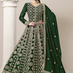 Green Faux Georgette Embroidered Anarkali Suit