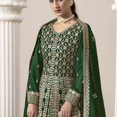 Green Faux Georgette Embroidered Anarkali Suit