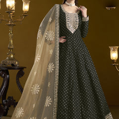 Black Chanderi Butti Embroidered Anarkali Suit