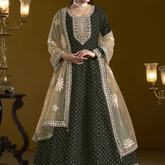 Black Chanderi Butti Embroidered Anarkali Suit