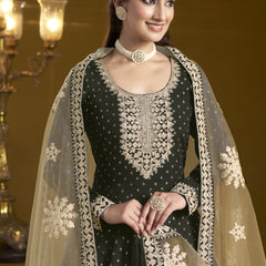 Black Chanderi Butti Embroidered Anarkali Suit