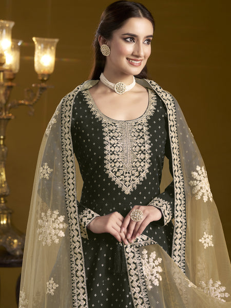 Black Chanderi Butti Embroidered Anarkali Suit