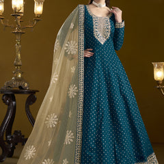 Royal Blue Chanderi Butti Embroidered Anarkali Suit