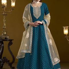 Royal Blue Chanderi Butti Embroidered Anarkali Suit