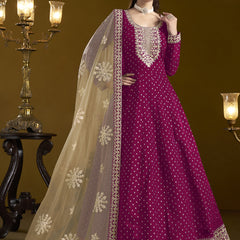 Rani Pink Chanderi Butti Embroidered Anarkali Suit