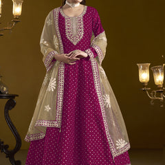 Rani Pink Chanderi Butti Embroidered Anarkali Suit
