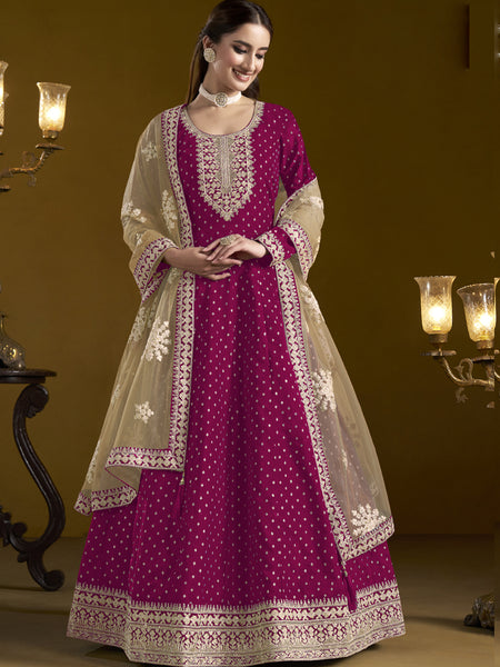 Rani Pink Chanderi Butti Embroidered Anarkali Suit