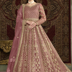 Light Pink Net Embroidered Anarkali Suit