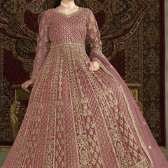 Light Pink Net Embroidered Anarkali Suit