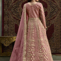 Light Pink Net Embroidered Anarkali Suit