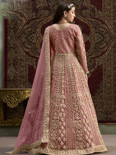 Light Pink Net Embroidered Anarkali Suit