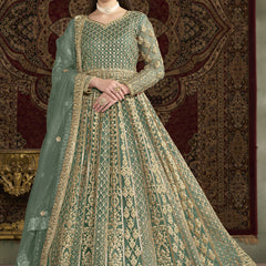 Sea Green Net Embroidered Anarkali Suit
