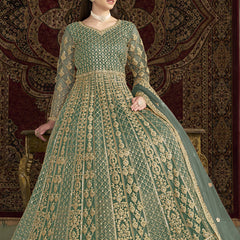 Sea Green Net Embroidered Anarkali Suit