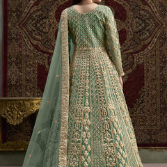 Sea Green Net Embroidered Anarkali Suit