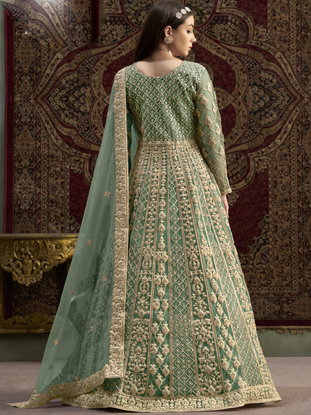 Sea Green Net Embroidered Anarkali Suit