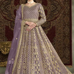 Lavender Net Embroidered Anarkali Suit