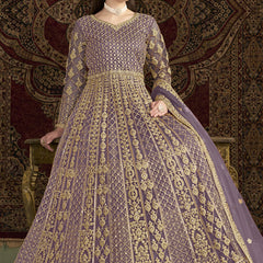 Lavender Net Embroidered Anarkali Suit