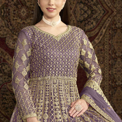 Lavender Net Embroidered Anarkali Suit