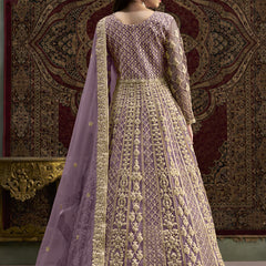 Lavender Net Embroidered Anarkali Suit