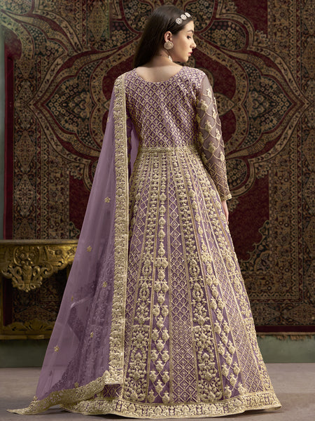 Lavender Net Embroidered Anarkali Suit