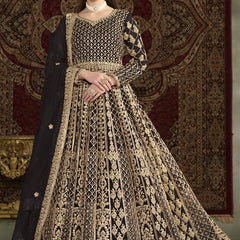 Dark Brown Net Embroidered Anarkali Suit