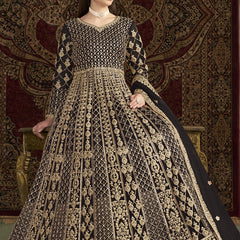 Dark Brown Net Embroidered Anarkali Suit