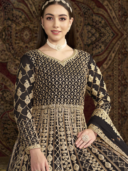 Dark Brown Net Embroidered Anarkali Suit