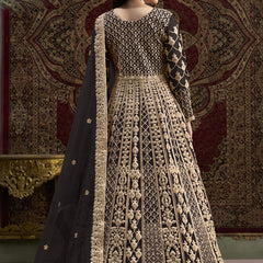 Dark Brown Net Embroidered Anarkali Suit