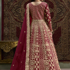 Maroon Net Embroidered Anarkali Suit
