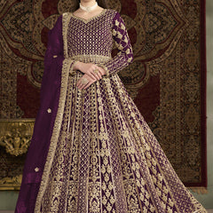 Violet Net Embroidered Anarkali Suit