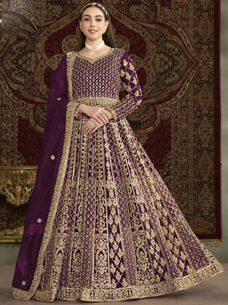 Violet Net Embroidered Anarkali Suit