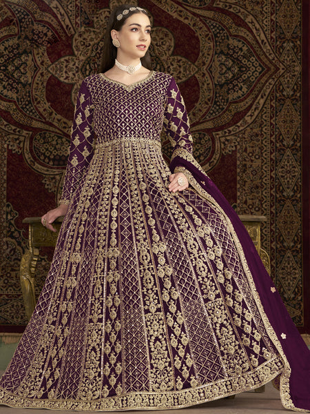 Violet Net Embroidered Anarkali Suit