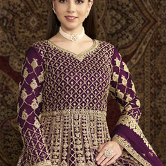 Violet Net Embroidered Anarkali Suit