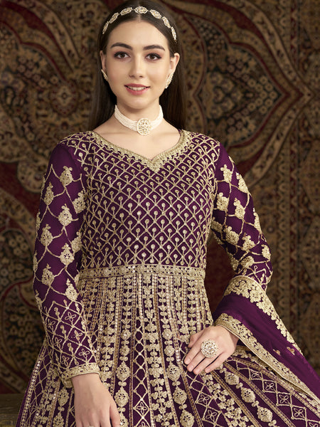 Violet Net Embroidered Anarkali Suit
