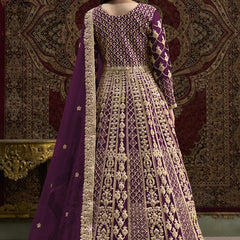 Violet Net Embroidered Anarkali Suit