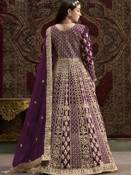 Violet Net Embroidered Anarkali Suit