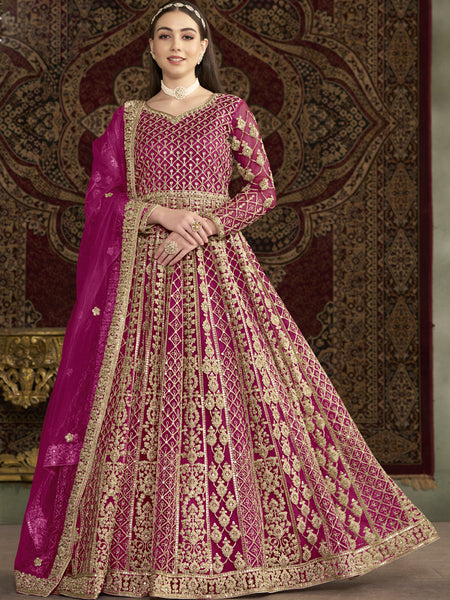 Pink Net Embroidered Anarkali Suit