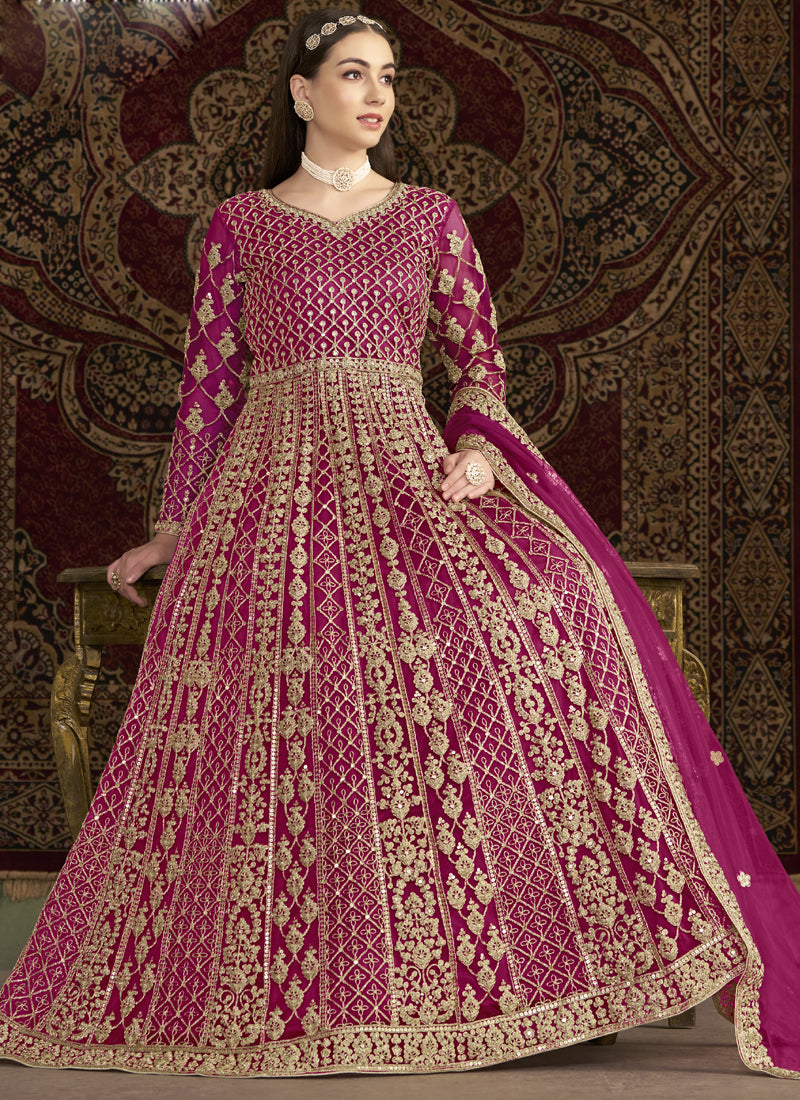 Pink Net Embroidered Anarkali Suit