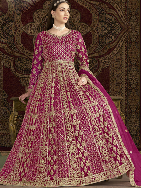 Pink Net Embroidered Anarkali Suit