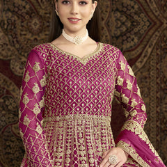 Pink Net Embroidered Anarkali Suit