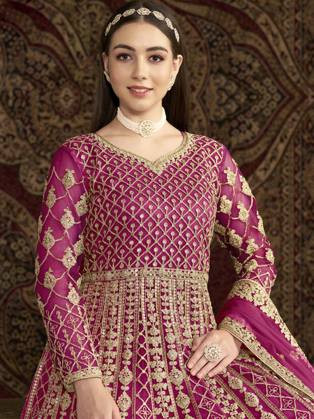 Pink Net Embroidered Anarkali Suit