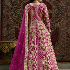 Pink Net Embroidered Anarkali Suit