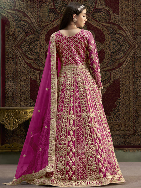 Pink Net Embroidered Anarkali Suit