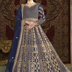 Blue Net Embroidered Anarkali Suit