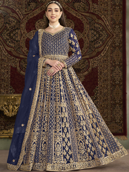 Blue Net Embroidered Anarkali Suit
