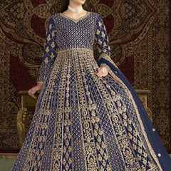 Blue Net Embroidered Anarkali Suit